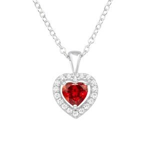 Sterling Silver Red Cubic Zirconia Heart Pendant Necklace